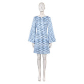 Retro 70s Hippie Disco Blue Jacquard Dress Cosplay Costume Outfits Carnival Suit